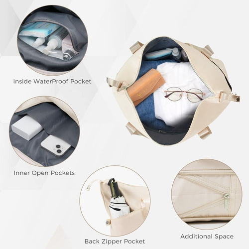 4-Piece ABS Hardshell Luggage Set with Travel Bag – Ivory & Gold