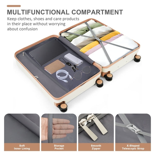 4-Piece ABS Hardshell Luggage Set with Travel Bag – Ivory & Gold